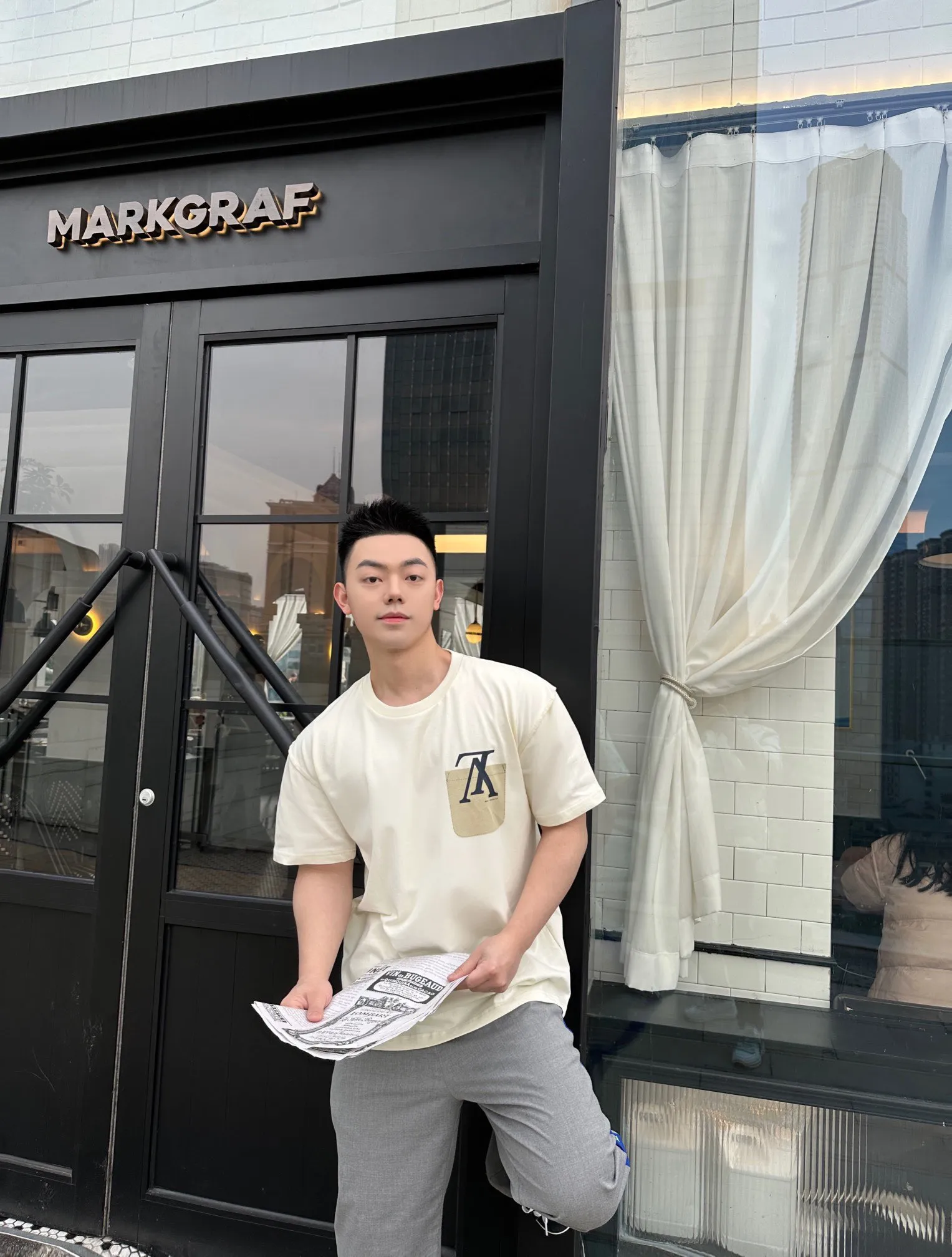 Louis Vuitton/Louis Vuitton 22ss fake pocket letter printed short sleeves